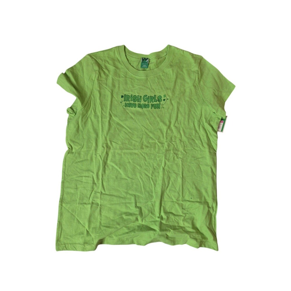 St. Patrick's Day Irish Girls Have More Fun Graphic T-Shirt Tee Green Sz L NEW